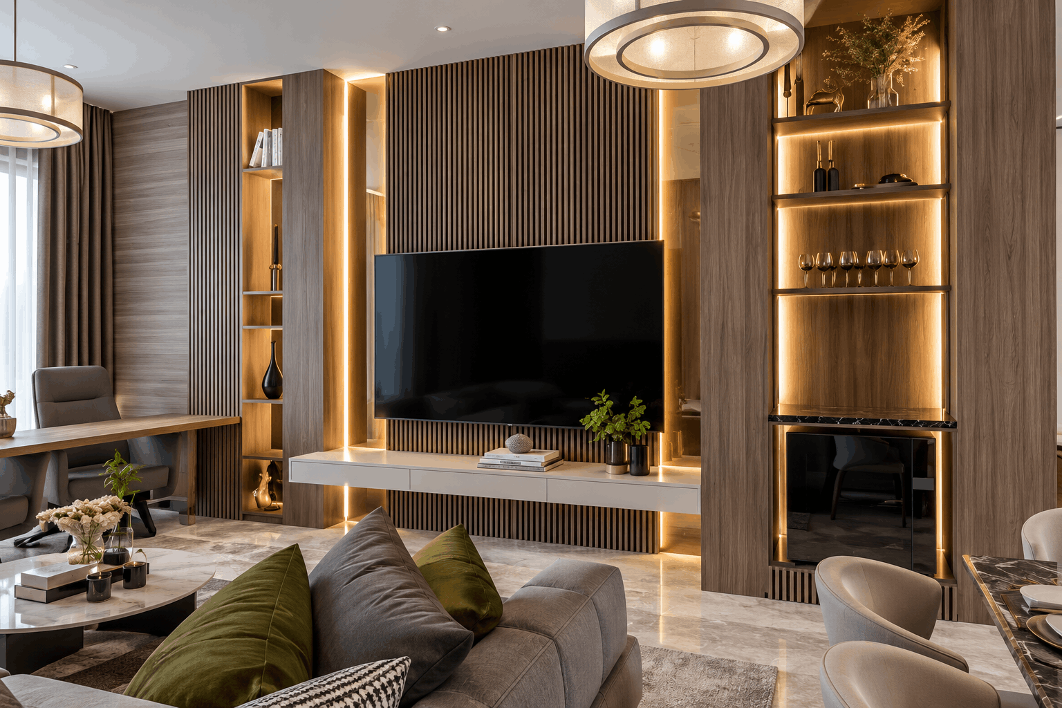 Wooden Slat TV Wall