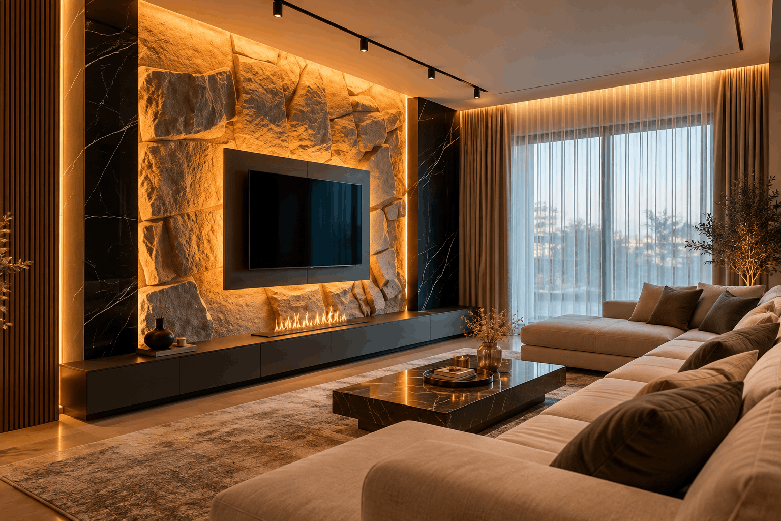 Wood & Stone TV Wall