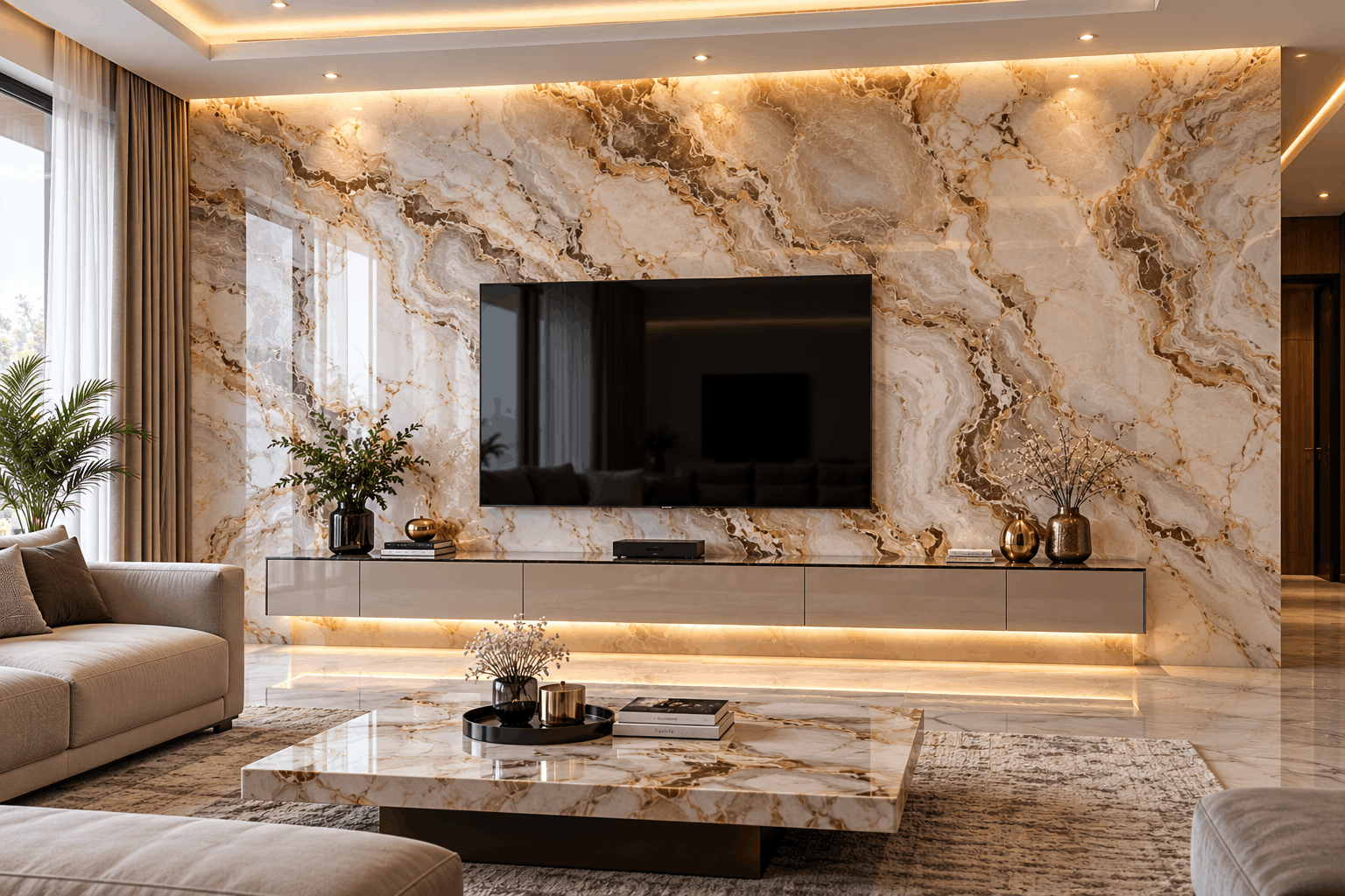 Full Marble TV Wall