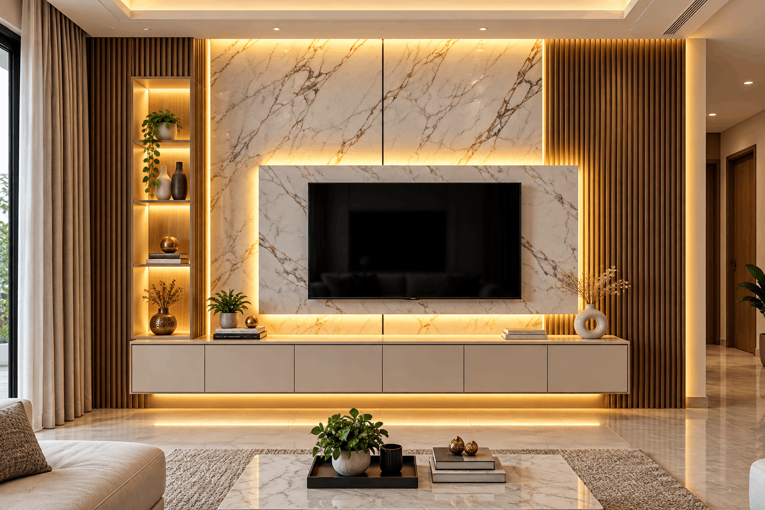 Marble & Fluted Panel Unit