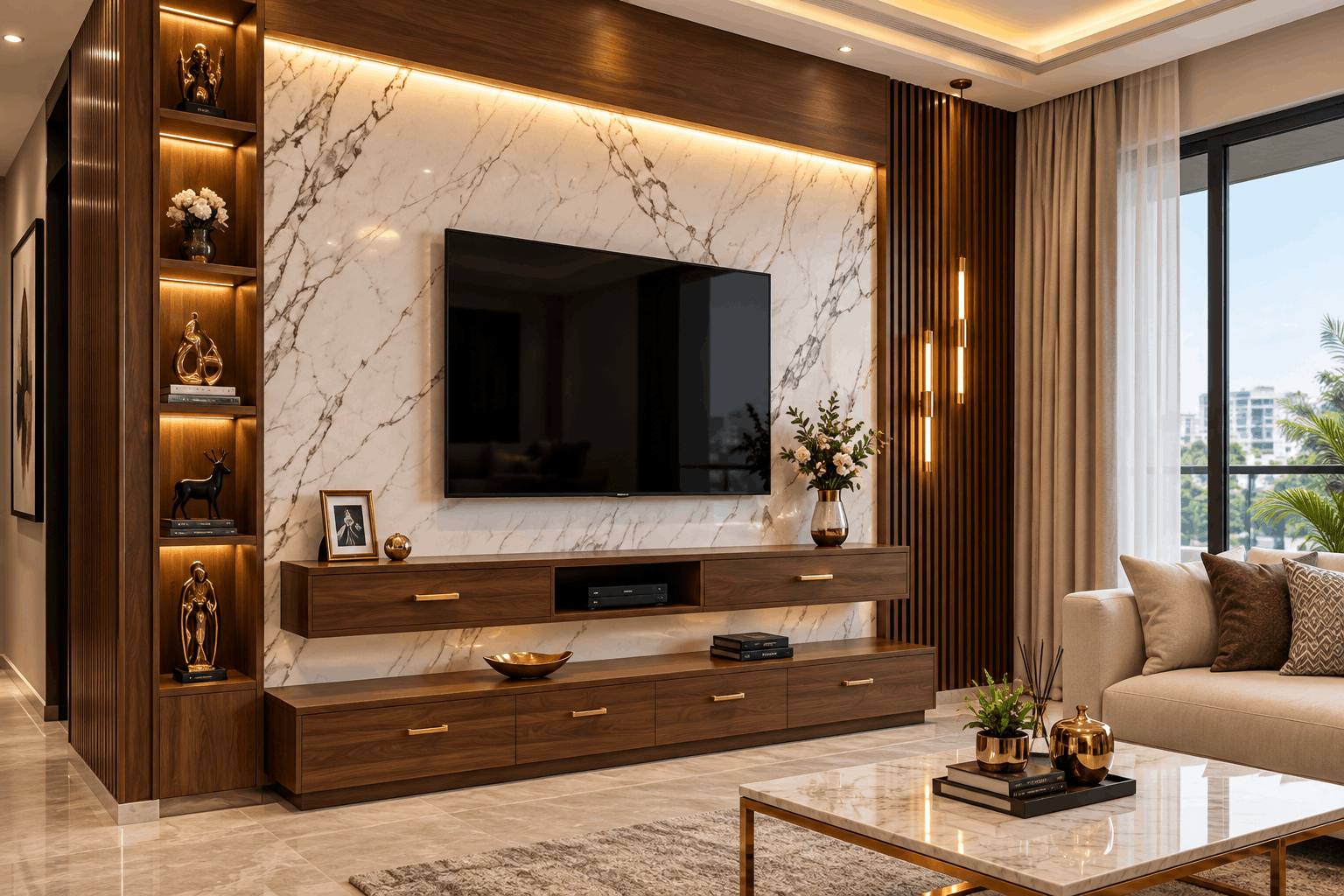 Marble & Wood TV Unit